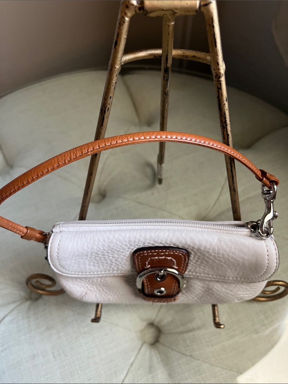 Coach Hampton White/Cream Pepple Leather Soho Flap Mini Bag Wristlet Pouch Y2K - Picture 7 of 15